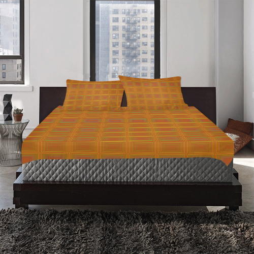Copper reddish multicolored multiple squares 3-Piece Bedding Set