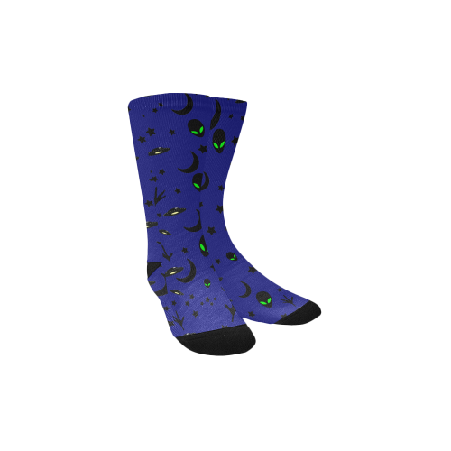 Alien Flying Saucers Stars Pattern on Blue Kids' Custom Socks