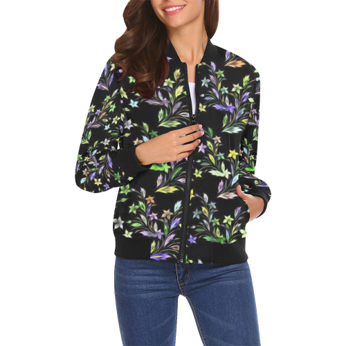 Vivid floral pattern 4182C by FeelGood All Over Print Bomber Jacket for Women (Model H19)