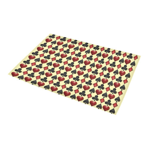 Las Vegas Black and Red Casino Poker Card Shapes on Yellow Azalea Doormat 24" x 16" (Sponge Material)