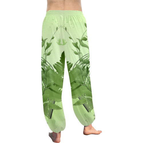 Soft green flowers with birds Women's All Over Print Harem Pants (Model L18)