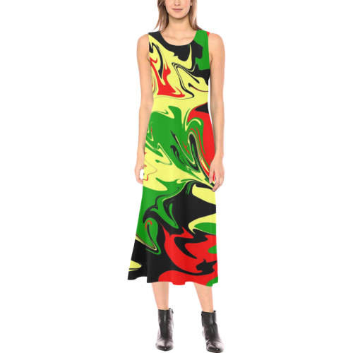 Afrocentric Swirls Phaedra Sleeveless Open Fork Long Dress (Model D08)