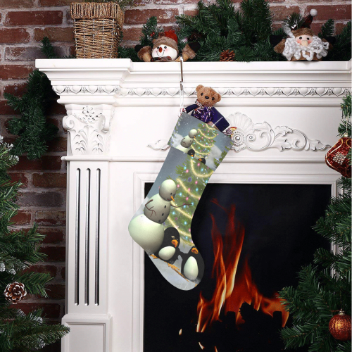 Snowman with penguin and christmas tree Christmas Stocking