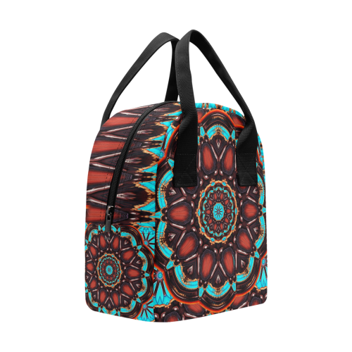 K172 Wood and Turquoise Abstract Zipper Lunch Bag (Model 1689)