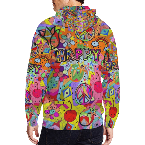 Happy Popart by Nico Bielow All Over Print Full Zip Hoodie for Men/Large Size (Model H14)
