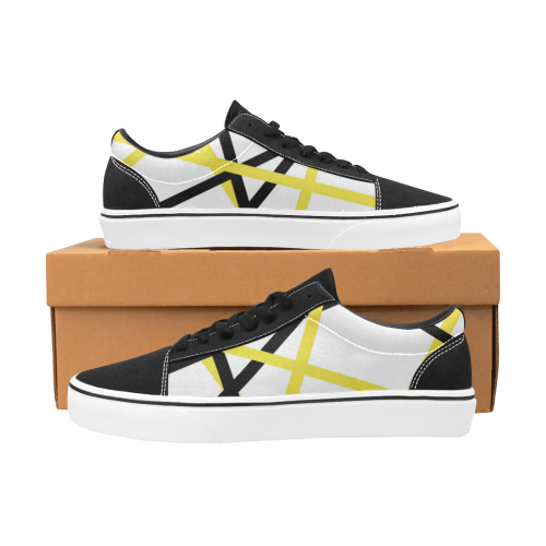 Black and yellow stripes Women's Low Top Skateboarding Shoes/Large (Model E001-2)