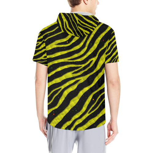 Ripped SpaceTime Stripes - Yellow All Over Print Short Sleeve Hoodie for Men (Model H32)