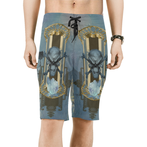 The blue skull with crow Men's All Over Print Board Shorts (Model L16)