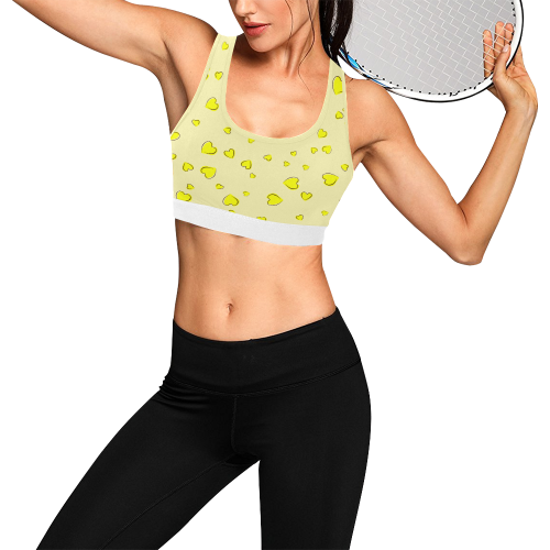 Yellow Hearts Floating on Yellow Women's All Over Print Sports Bra (Model T52)