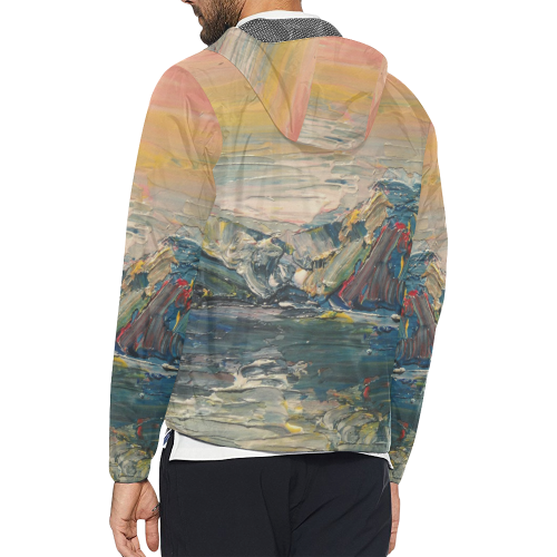 Mountains painting Unisex All Over Print Windbreaker (Model H23)