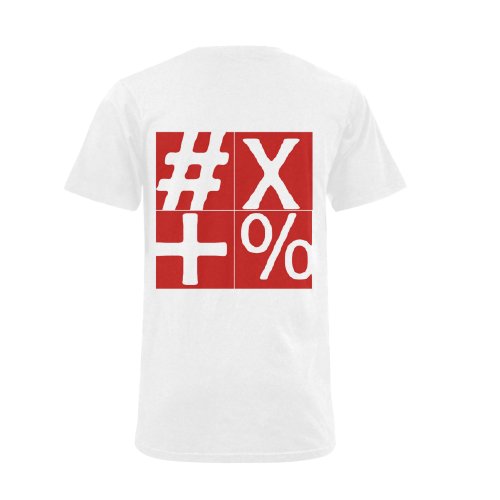 NUMBERS Collection Symbols White/Red/White Men's V-Neck T-shirt (USA Size) (Model T10)