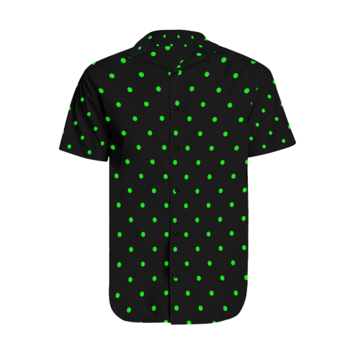 Green Polka Dots on Black Men's Short Sleeve Shirt with Lapel Collar (Model T54)