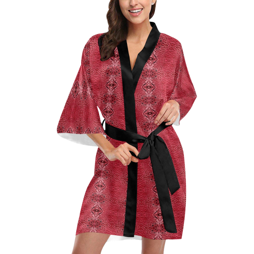 leopard red skin 2 design Kimono Robe