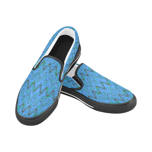 Blue Green and Black Waves pattern design Women's Slip-on Canvas Shoes/Large Size (Model 019)