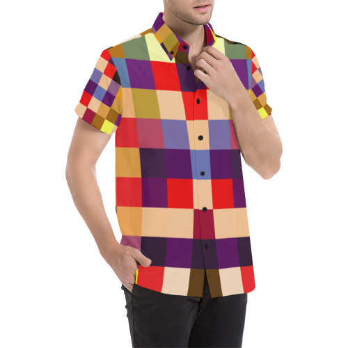 Alli Multi-Color Plaid Men's All Over Print Short Sleeve Shirt (Model T53)
