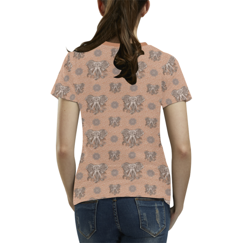 Ethnic Elephant Mandala Pattern All Over Print T-shirt for Women/Large Size (USA Size) (Model T40)