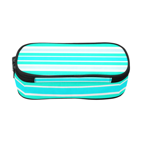 Turquoise Green Stripes Pencil Pouch/Large (Model 1680)
