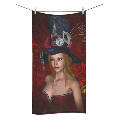 Beautiful steampunk lady, awesome hat Bath Towel 30"x56"