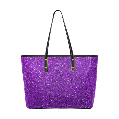 Purple Glitter Chic Leather Tote Bag (Model 1709)