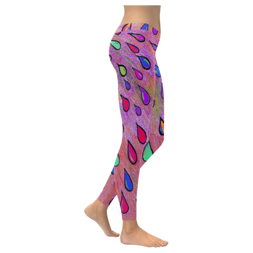 Rainbow Raindrops Women's Low Rise Leggings (Invisible Stitch) (Model L05)