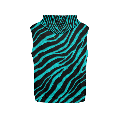 Ripped SpaceTime Stripes - Cyan All Over Print Sleeveless Hoodie for Men (Model H15)