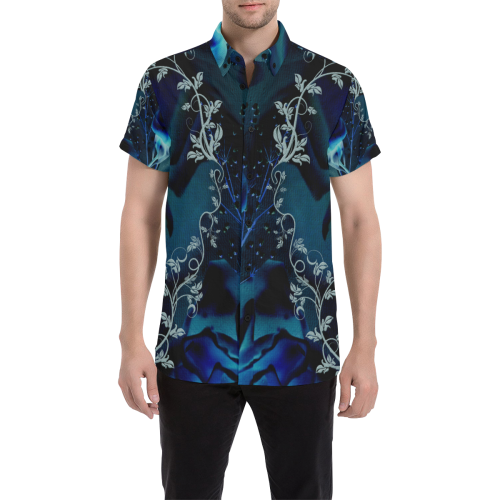 Floral design, blue colors Men's All Over Print Short Sleeve Shirt/Large Size (Model T53)