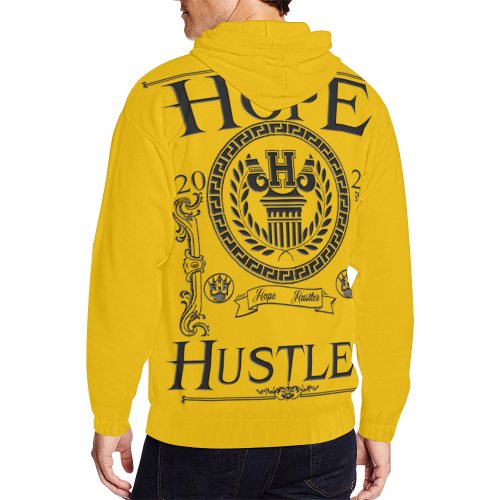 Mash-Up Hope Hustler Golden All Over Print Full Zip Hoodie for Men/Large Size (Model H14)