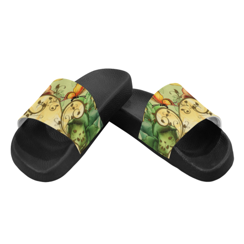Colorful flowers with butterflies Women's Slide Sandals (Model 057)