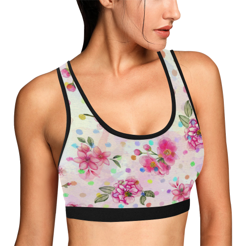 Watercololor Pink Blossoms Wallpaper Trend 1 Women's All Over Print Sports Bra (Model T52)
