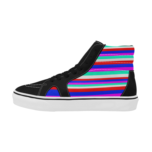 Colored Stripes - Fire Red Royal Blue Pink Mint Wh Women's High Top Skateboarding Shoes (Model E001-1)