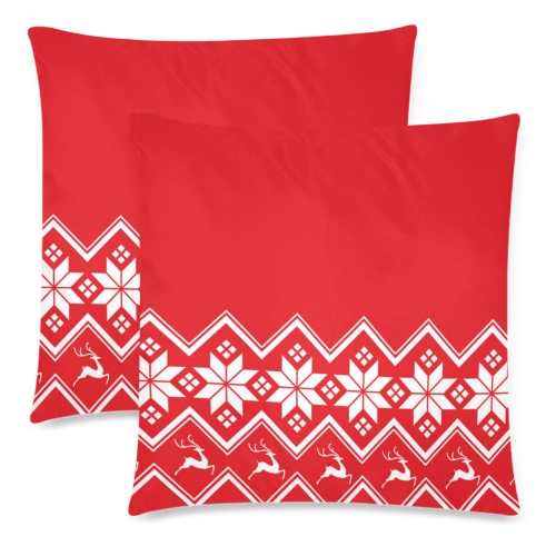 Christmas Reindeer Snowflake Red Custom Zippered Pillow Cases 18"x 18" (Twin Sides) (Set of 2)