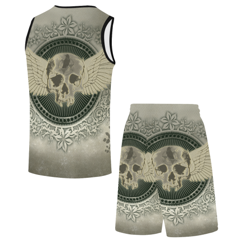 Skull with wings and roses on vintage background All Over Print Basketball Uniform