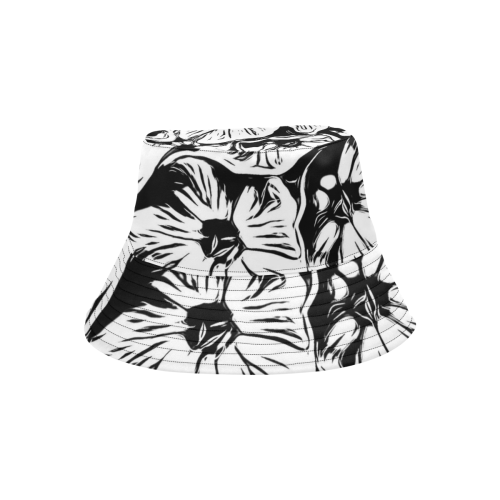 Inky Black and White Floral 3 by JamColors All Over Print Bucket Hat