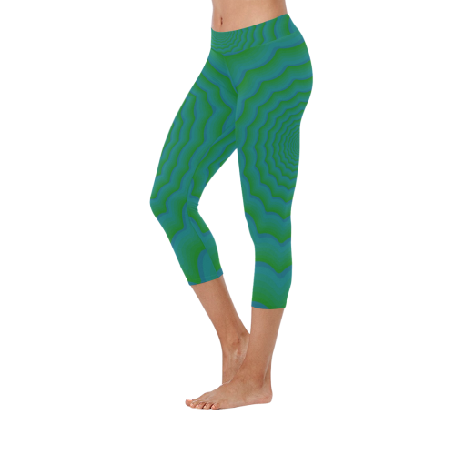 Green vortex Women's Low Rise Capri Leggings (Invisible Stitch) (Model L08)