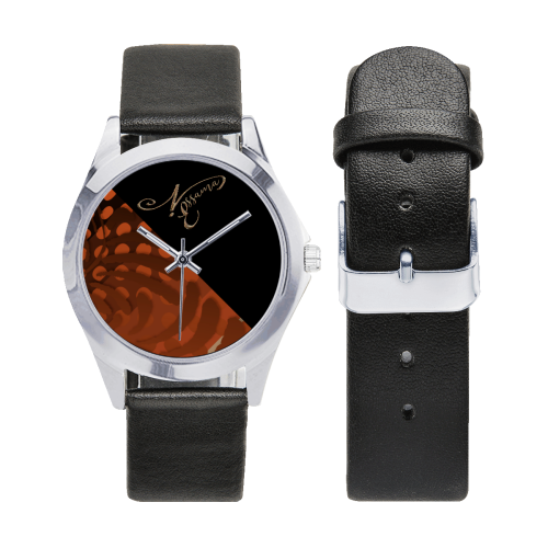 Montre unisexe bicolore orange Unisex Silver-Tone Round Leather Watch (Model 216)