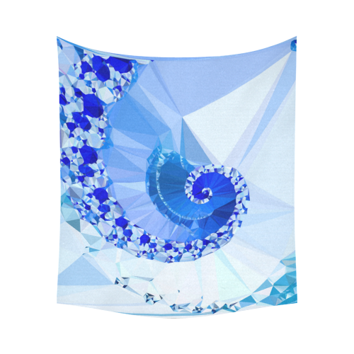 Blue White Geometric Fractal Art Cotton Linen Wall Tapestry 60"x 51"
