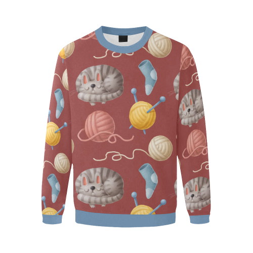 Knitting & Cat Men's Oversized Fleece Crew Sweatshirt/Large Size(Model H18)