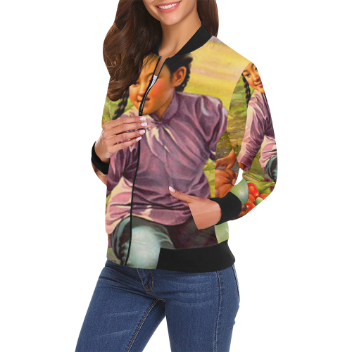 The vegetables are green, the cucumbers plumb, the All Over Print Bomber Jacket for Women (Model H19)