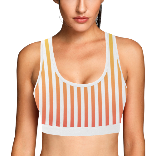 Yellow Orange Stripes on White Women's All Over Print Sports Bra (Model T52)
