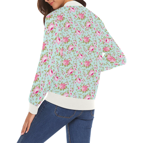 Peony Pattern All Over Print Bomber Jacket for Women (Model H19)