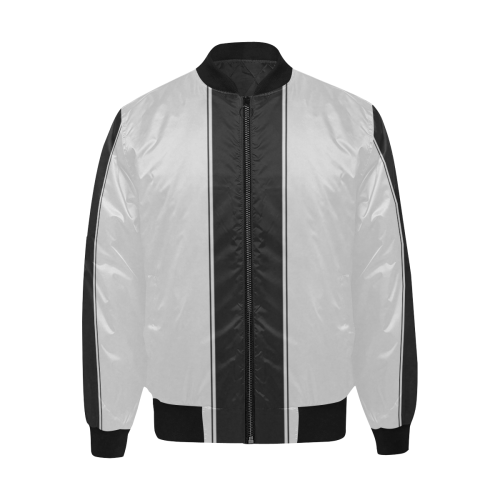 Silver Racing Stripe Center Black All Over Print Quilted Bomber Jacket for Men (Model H33)