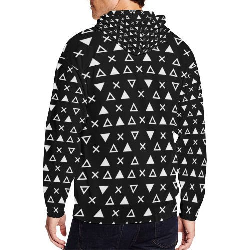 Geo Line Triangle All Over Print Full Zip Hoodie for Men/Large Size (Model H14)