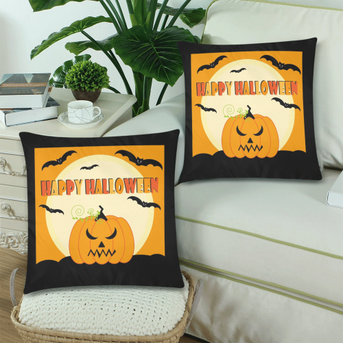 Happy Halloween Jack-O-Lantern Custom Zippered Pillow Cases 18"x 18" (Twin Sides) (Set of 2)