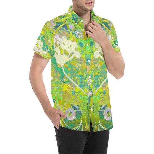 floral 1 abstract in shades of green Men's All Over Print Short Sleeve Shirt (Model T53)