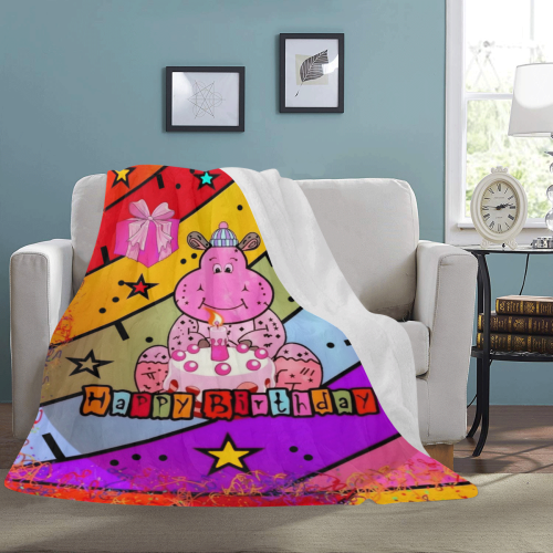 Birthday Hippo by Nico Bielow Ultra-Soft Micro Fleece Blanket 60"x80"