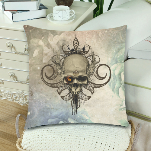 Creepy skull, vintage background Custom Zippered Pillow Cases 18"x 18" (Twin Sides) (Set of 2)