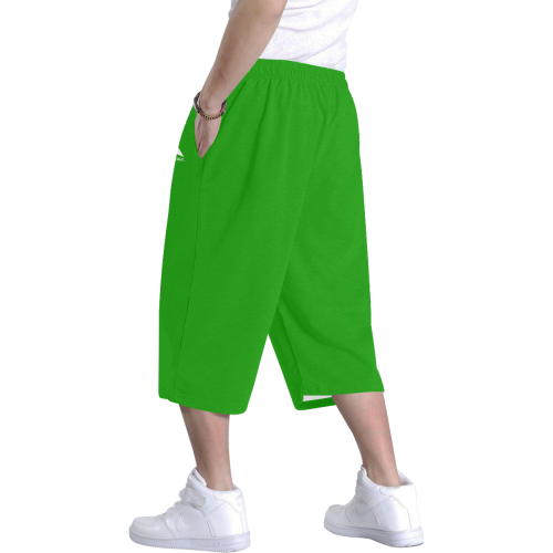 Men's Baggy Shorts (White&Green) Men's All Over Print Baggy Shorts (Model L37)