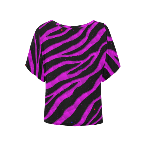 Ripped SpaceTime Stripes - Pink Women's Batwing-Sleeved Blouse T shirt (Model T44)
