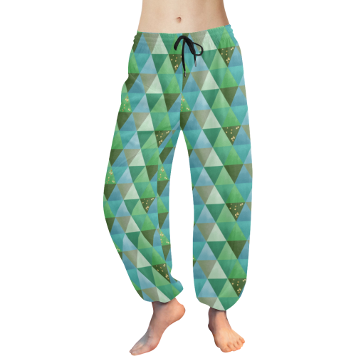 Triangle Pattern - Green Teal Khaki Moss Women's All Over Print Harem Pants (Model L18)
