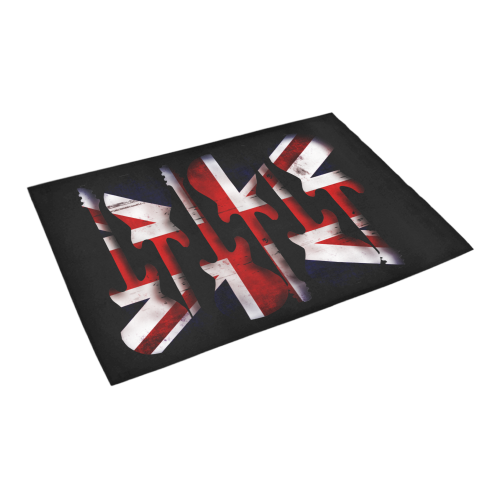 Union Jack British UK Flag Guitars on Black Azalea Doormat 24" x 16" (Sponge Material)